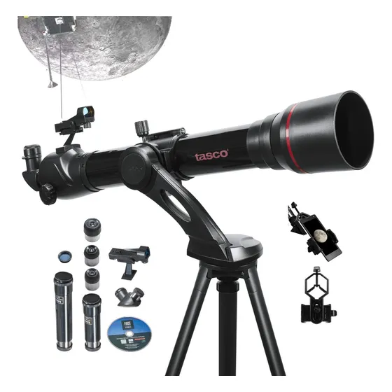 Telescopio Tasco Refractor Spacestation 800x70 mm Profesional Altazimutal Plus con Buscador de Punto Rojo