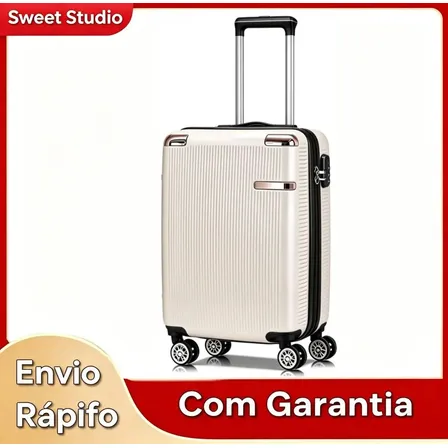 Mala de Bordo Rígida Sweet Studio Bege para Viagem, 55 cm, com Rodas Duplas e Cadeado