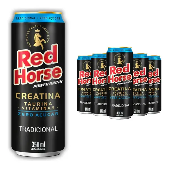 Energético Red Horse 3g Creatina + Bcaa Zero Açúcar Pack 6