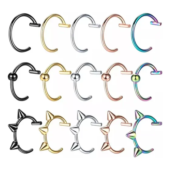 12 Pcs Anillos Para Labios Falsos De Acero Inoxidable Punk
