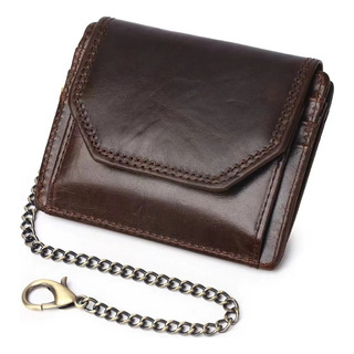 Cartera Minimalista De Cuero Genuino Para Hombre Con Cadena Cartera Minimalista De Cuero Genuino Para Hombre Con Cadena