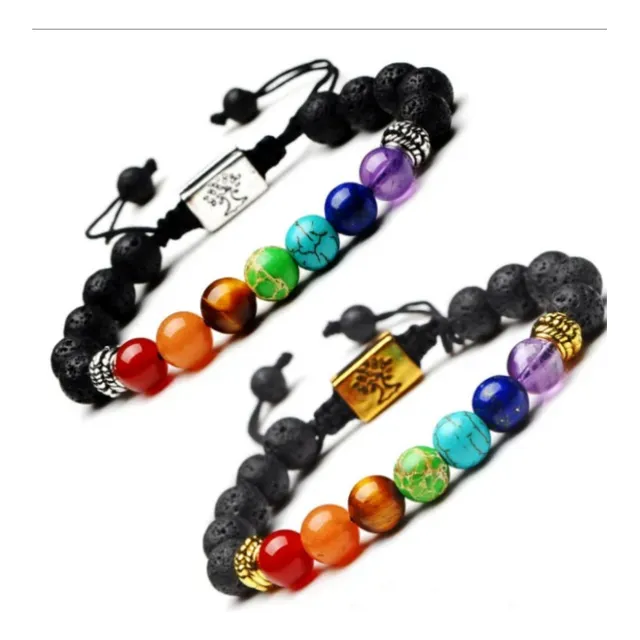 Pulsera Manilla 7 Chakras Piedras Naturales Y Volcánicas