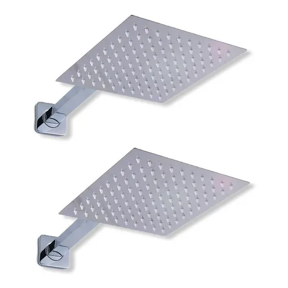 Kit 2 Regadera Cuadrada 20cm Acero Inox + Tubo Cuadrado 40cm