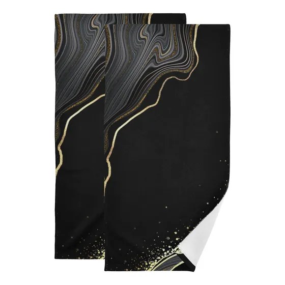 2 Toalla Mano Para Baño Algodon Abstracto Negro Marmol Linea