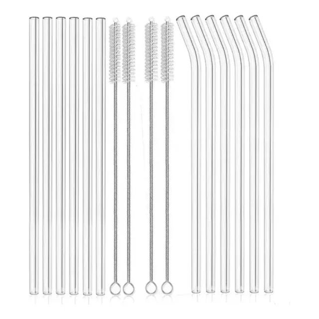 12 Pajitas Cristal Transparente Reutilizables Para Servicios