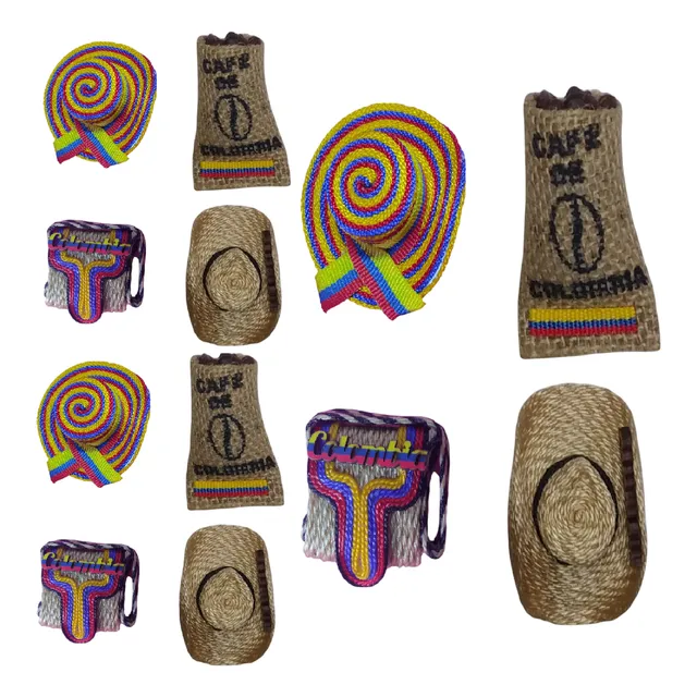 Set 12 Imán Nevera Sombrero Carriel Café Colombiano Típico