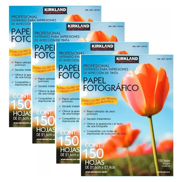 4 Papel Fotográfico Kirkland Signature 150 Hoja Color Blanco