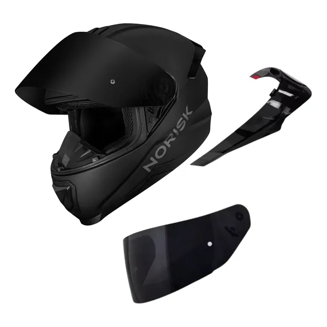Capacete Norisk Black Edition Fosco Com 2 Viseiras + Spoiler