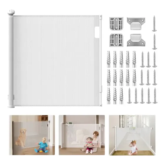 Reja Seguridad Escalera Puerta Retráctil Para Bebe Mascotas Color Blanco