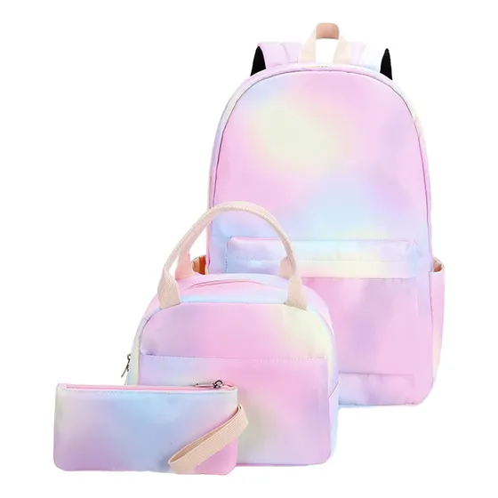 Morral Escolar Set 3 Pcs Bolso Cartuchera Lonchera Niña Rosa