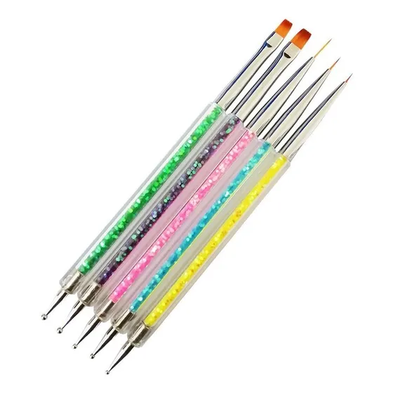 Kit 5 Pincel E Boleador 2 Em 1 Decoração Gel Extenção  