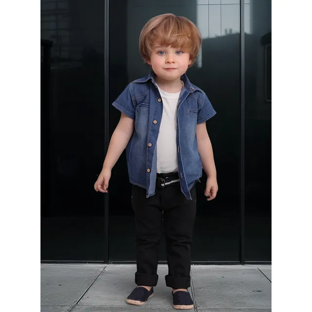 Kit Calça Jeans Preta E Camisa Jeans Bebê Menino 2 A 12meses