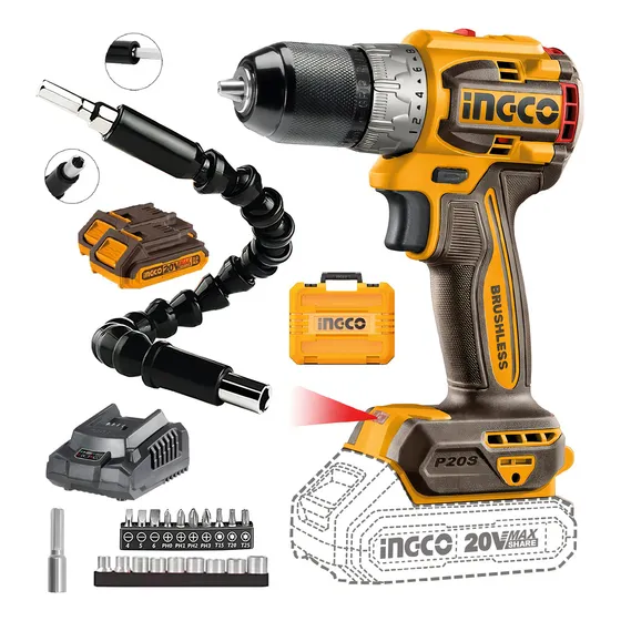 Taladro Atornillador 60nm 20v Brushless + Extensor Ingco