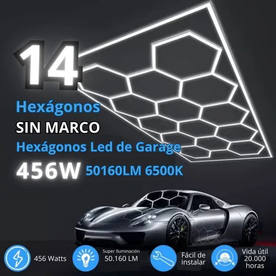 Lampara Led Hexagonal Moderna 456w 14 Hex Garaje Barberia