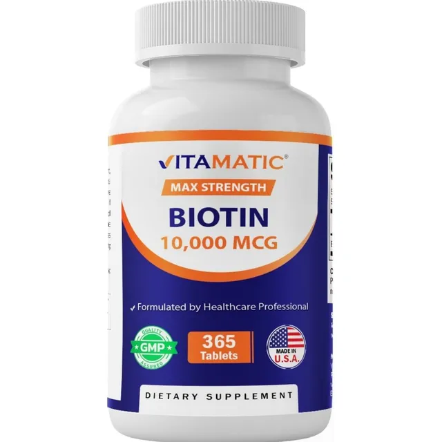 Biotina 10,000 Mcg 365 Tabletas Vitamatic Sin Sabor