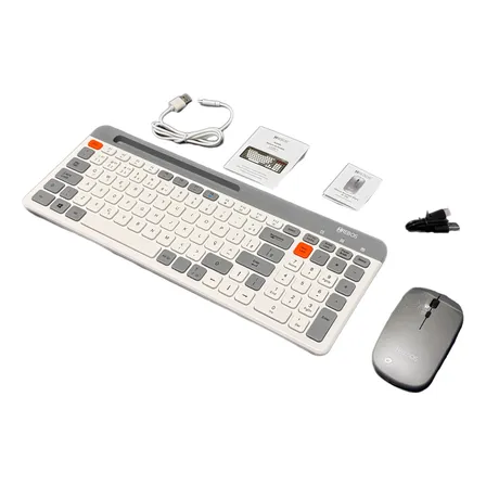 Kit Teclado Mouse Sem Fio Bluetooth Wireless Recarregável Branco E Cinza