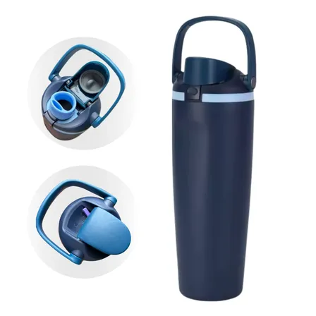 Garrafa Térmica Bico Duplo C/ Trava Alça Isolada Vácuo 900ml Azul-escuro