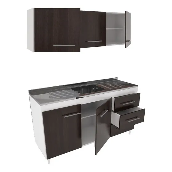 Bajo Mesada + Alacena 3ptas 140 Orlandi Melamina -sin Bacha + Sin Cargo Capital Federal Color Wengue Con Blanco