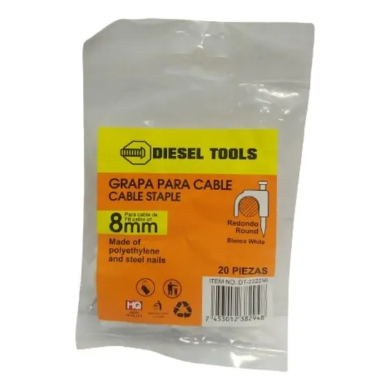 Grapa De 8mm Para Cable Con Clavo 20 Piezas Diesel Tools