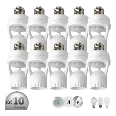 Kit 10 Sensores Presença Iluminação Soquete E27 Fotocélula Branco