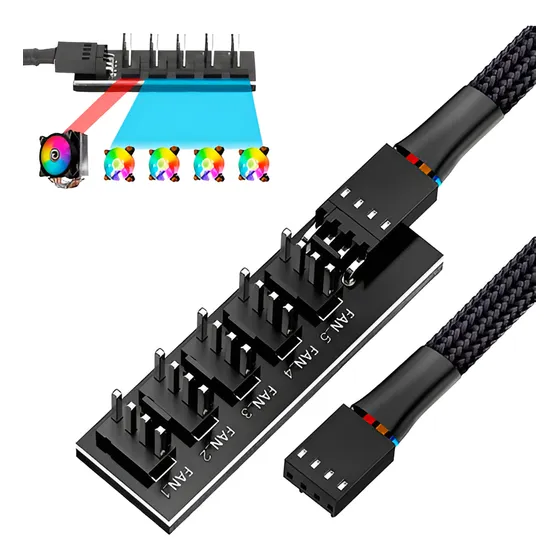 Cabo Adaptador Multi Fan Pwm Para 5 Coolers De 3 E 4 Pinos