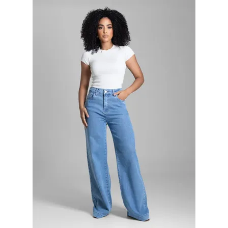 Jeans Sawary Feminina Calca Wide Leg_282208 Índigo Liso 38