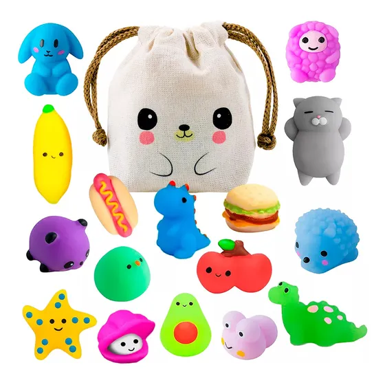 TONGLEYUAN Set de 16 Squishy Mochi Animals Random c/ Bolsita Kawaii