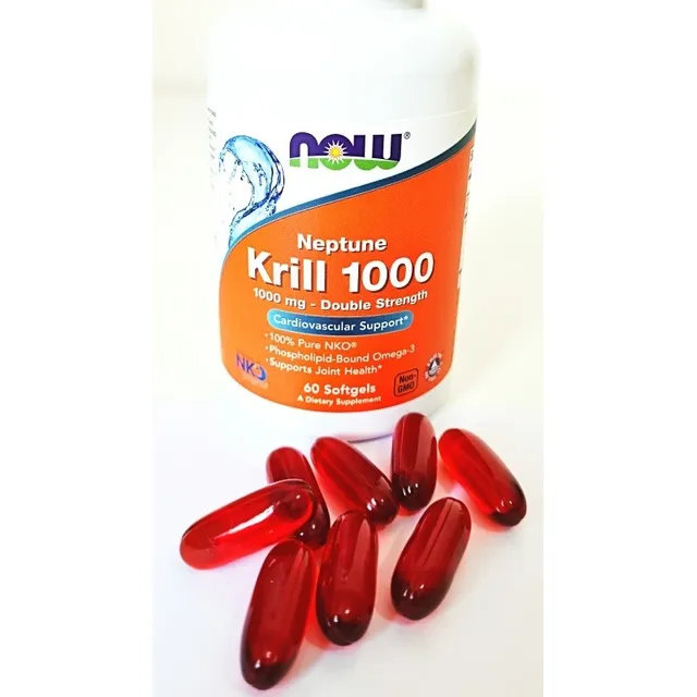 Neptune Krill 1000 mg Now Foods, doble dosis, 60 cápsulas blandas, sabor sin sabor