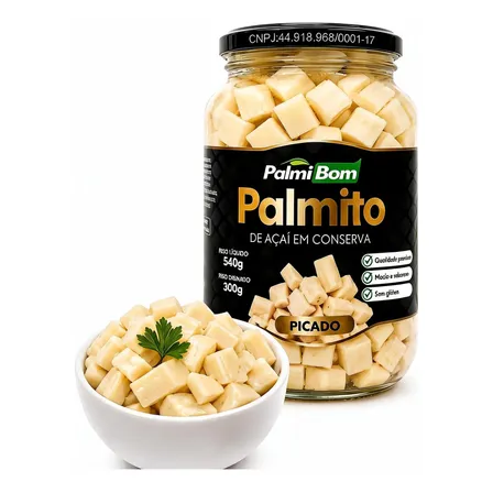 Palmito Açaí Picado 540g Em Conserva Macio Premium