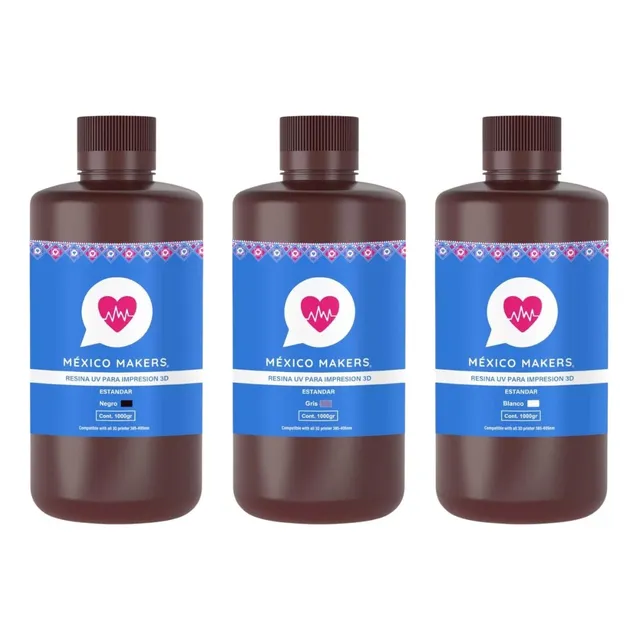 Resina Para Impresora 3d Mexico Makers 1kg Uv, 405nm 3 Pack
