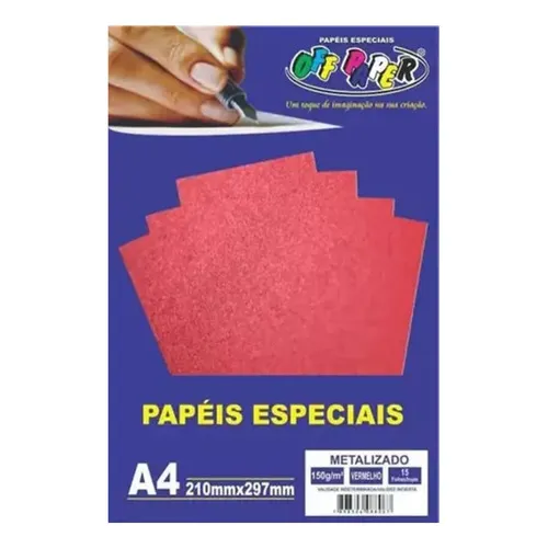 Papel Metalizado A4 Off Paper 150g/m² 15 Folhas Branco Cor Vermelho