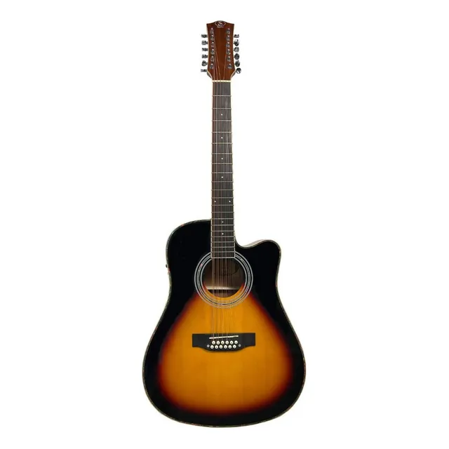 Guitarra Docerola Electroacústica, Color Sunburst, Con Recorte Color Dorado Oscuro Material Del Diapasón Palisandro Orientación De La Mano Diestro