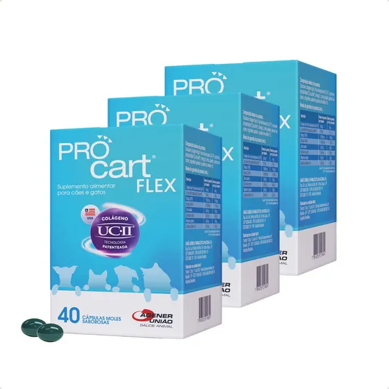 Kit 3 Procart Flex Cães/gatos (colágenos) C/ 40 Cáp. Agener