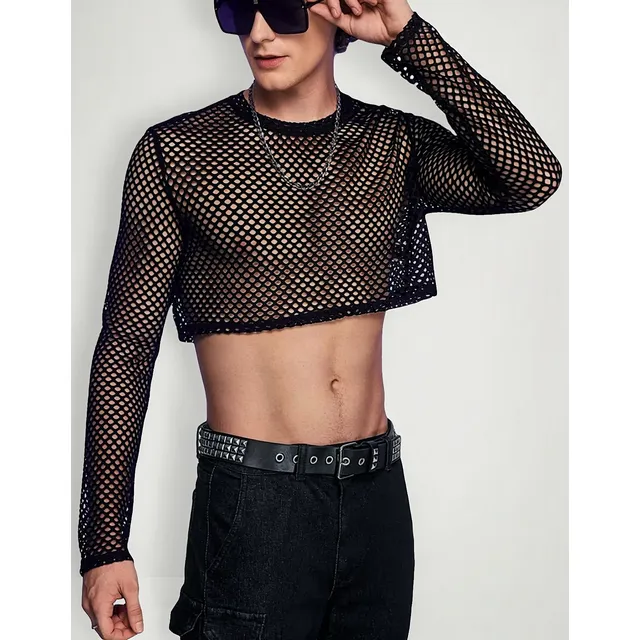 Camisetas Croptop Manga Larga En Malla Licrada