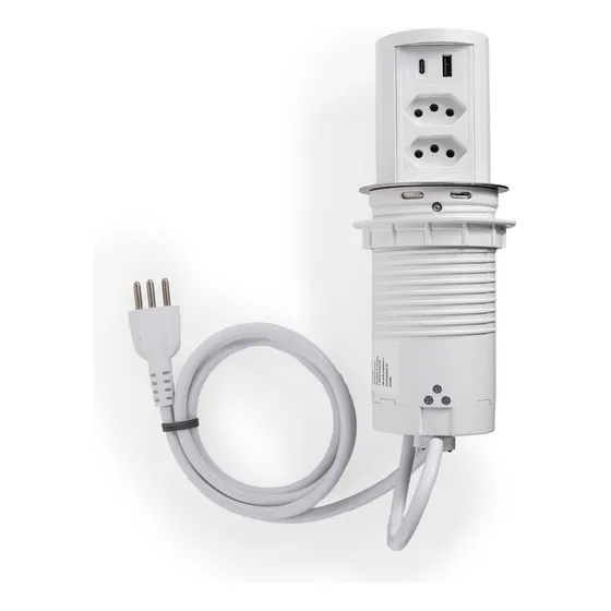 Torre Multiplug 2 Tomadas 20a + 2usb (a+c) + Indução Cromado Cor Branco Cromado