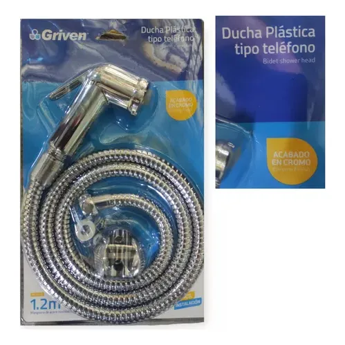 Ducha Telefono Plastico Cromado Manguera Acero 1.20 M Griven