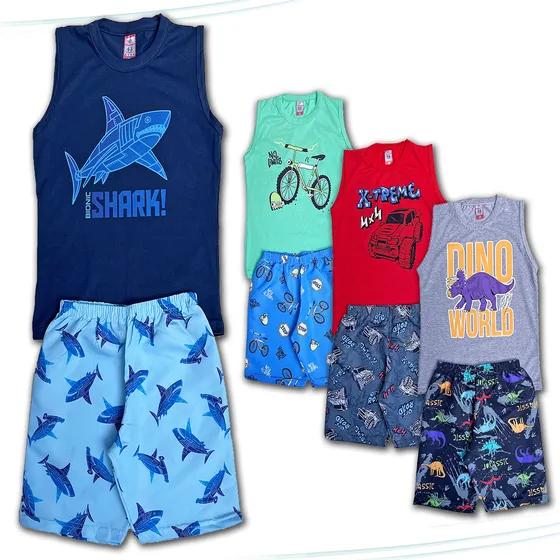 Kit Lote 4 Conjuntos Verão Menino Infantil Barato 1 Ao 8