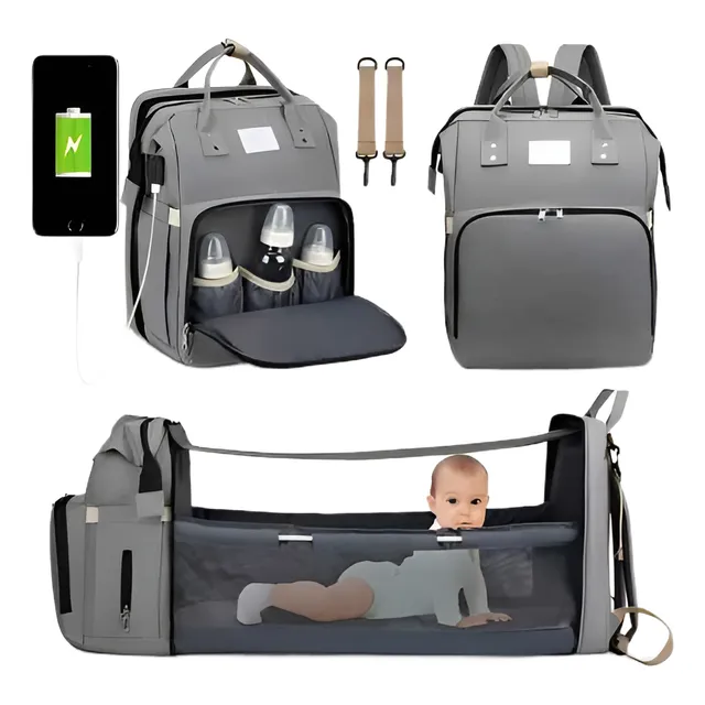 Mochila 3 En 1 Pañalera Cuna Y Mudador Portátil Para Bebés