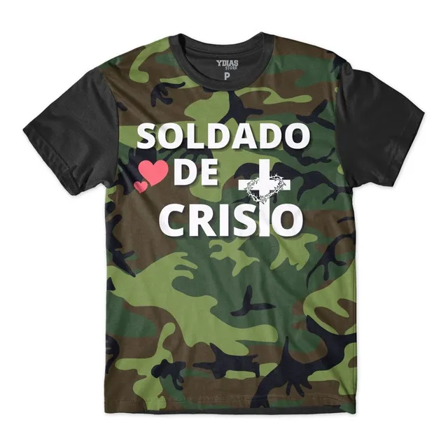 Camiseta Plus Size Soldado De Cristo Camuflado Fé Jesus