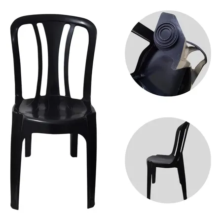 Kit 08 Cadeira De Plastico Sem Braços Bistrô Reforçado Preto Liso