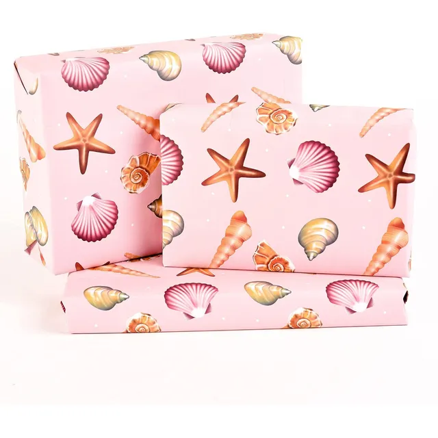 Papel Rosa Moda Para Dama Concha Estrella Mar Tema Playa
