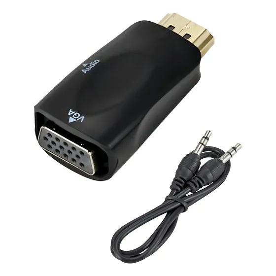 Adaptador Conversor De Hdmi A Vga + Audio Monitor Full Hd Color Negro