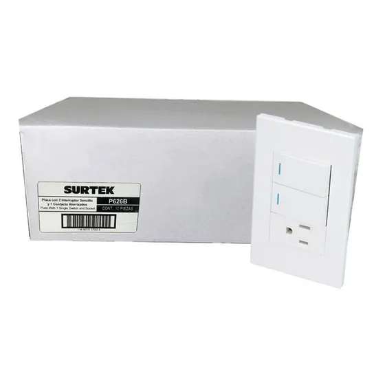 Placa Surtek P626b Con 2 Switch 1 Contacto 1/3 Blanco 10 Pz