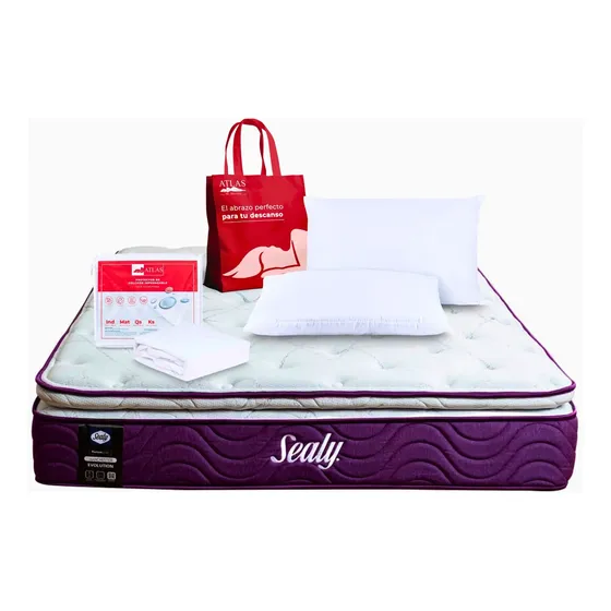 Colchón Queen Size Manchester Sealy + Almohadas Y Protector
