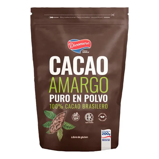 Cacao Amargo Puro Alcalino En Polvo Dicomere X200g Sin Tacc