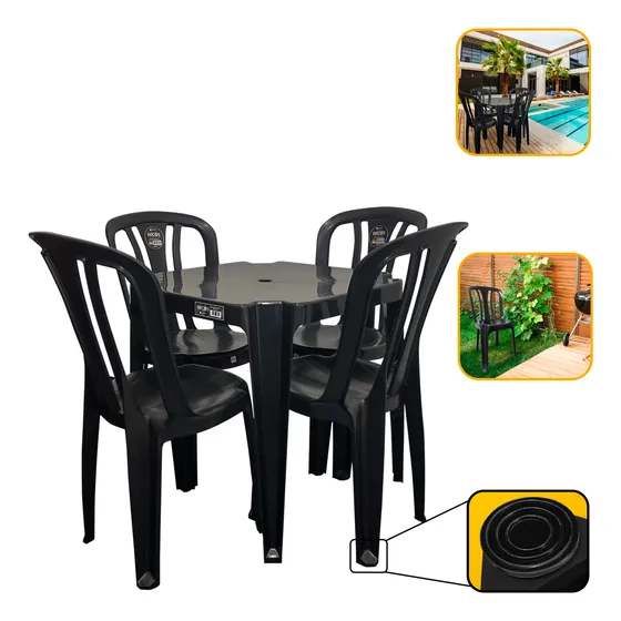 Conjunto 4 Cadeiras E Mesa Plástica C/ Inmetro 182 Kg Bistro
