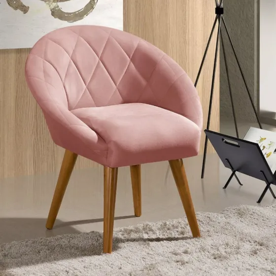 Poltrona Decorativa B&a Mdf Pé Em Madeira Veludo Resistente