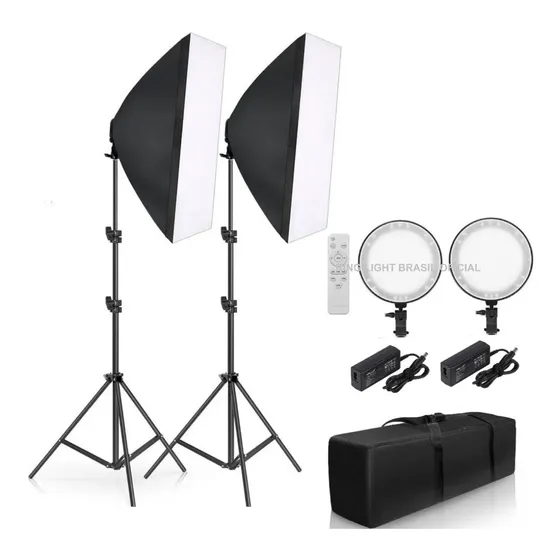 Kit Luz Continua Softbox 50x70 Led Filmagem E Youtube + Nf