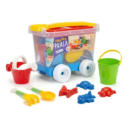 Kit Baldinho Brinquedo De Praia C/ Regador Carrinho De Puxar