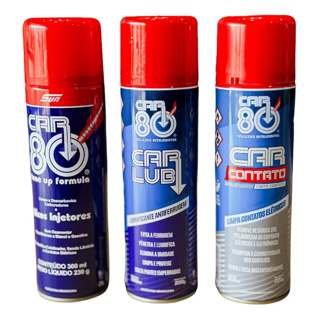 Kit Car80 Descarbonizante + Limpa Contato + Desengripante